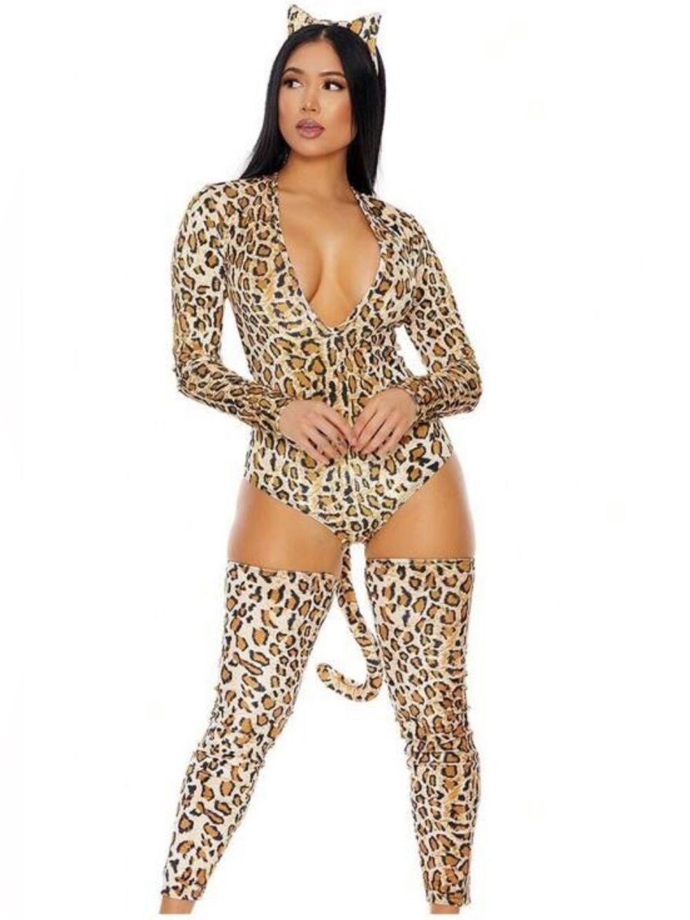 Women’s Cheetah Leopard Cat Costume Sexy Bodysuit Don’t Be Catty Forplay Size ML